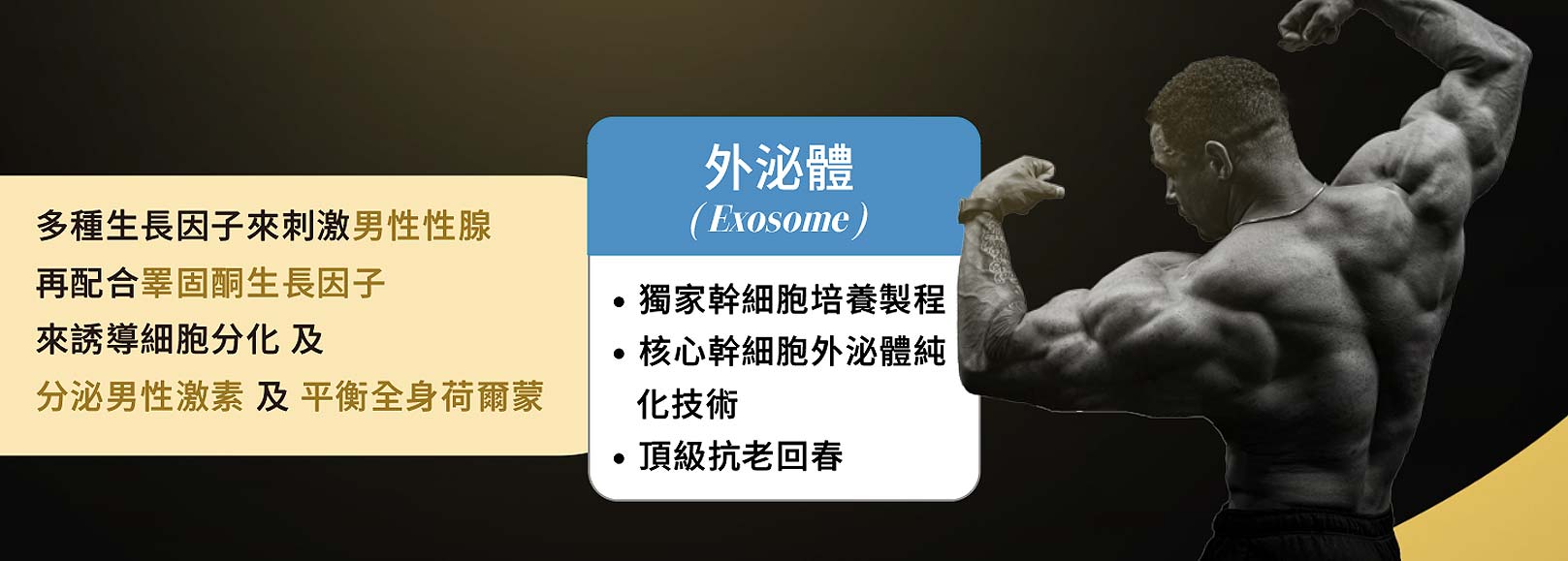 多種生長因子來刺激男性性腺，再配合睪固酮生長因子，來誘導細胞分化及分泌男性激素及平衡全身荷爾蒙。外泌體(Exosome)：獨家幹細胞培養製程、核心幹細胞外泌體純化技術、頂級抗老回春。韓后醫美,細胞營養點滴,點滴